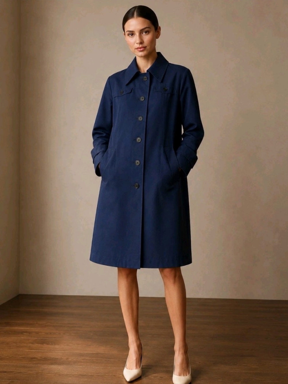 Vintage 70s Sears Blue Trench Coat Size Large Mod All Weather Perma Prest